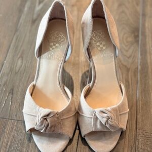 Vince Camuto Taupe Knotted D'Orsay Suede Heels